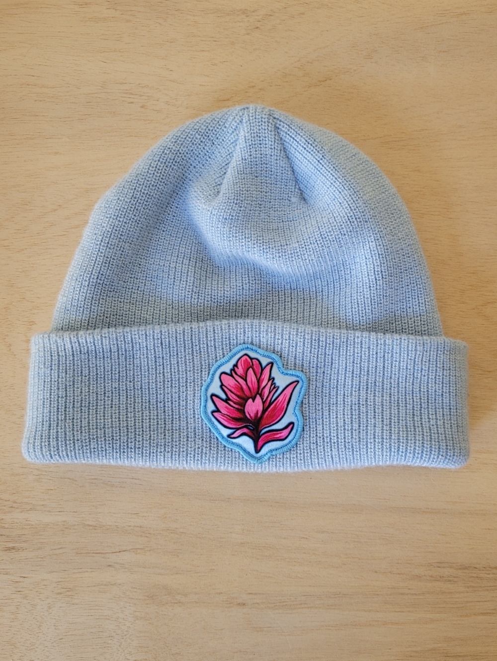 Rachel Pohl Indian Paintbrush Blue Beanie Hat Merino Wool Blend